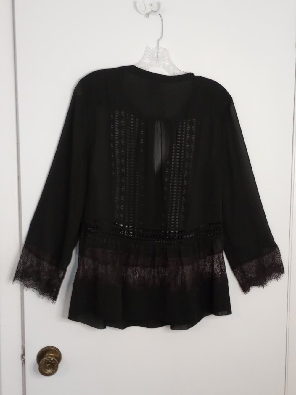 Chico's Black Sheer Lattice Lace Dark Romantic Top - Picture 7 of 7